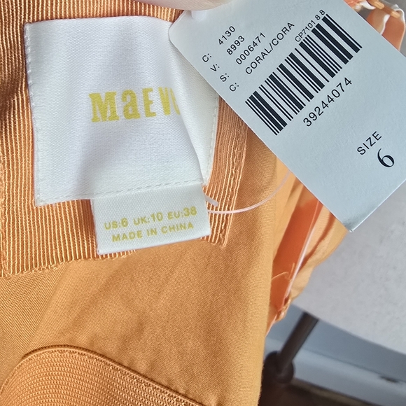 Anthropologie, New, Maeve Freya Coral Poplin Fit & Flare Midi Sun Dress, Size 6 - Picture 12 of 15